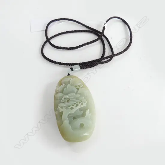 CARVED JADE PENDANT NECKLACE 70x40mm