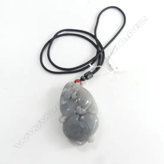 CARVED GREY STONE PENDANT NECKLACE 60x35mm