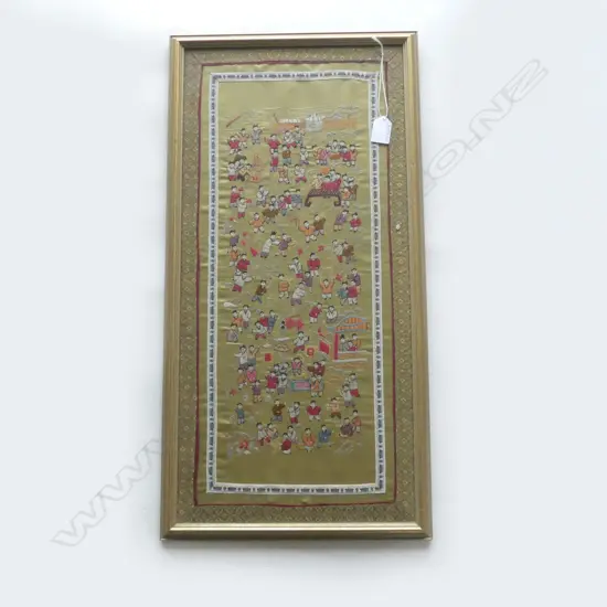 ORIENTAL EMBROIDERY ARTWORK; CHILDREN PLAYING 620x290mm