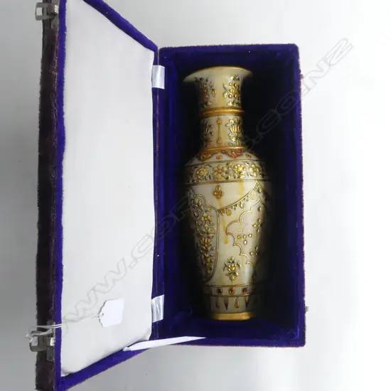 INDIAN STONE VASE, GOLD DECORATION H.310mm, BOXED