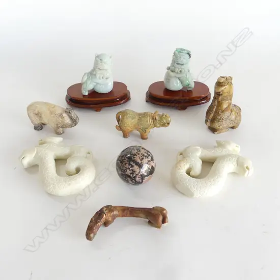 ASST. ORIENTAL CARVED STONE ANIMALS ETC