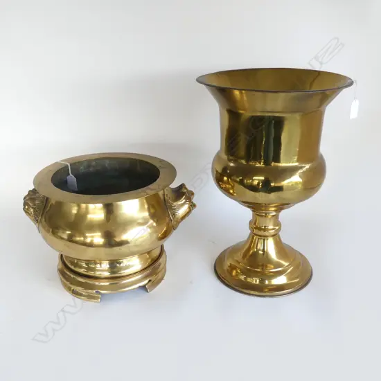 Chinese brass pot on stand and brass urn
