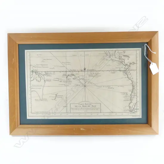 c1760 pre CAPT. COOK FRENCH MAP copper engraving. Jacques Nicolas Bellin 350 x 210mm. Framed under glass