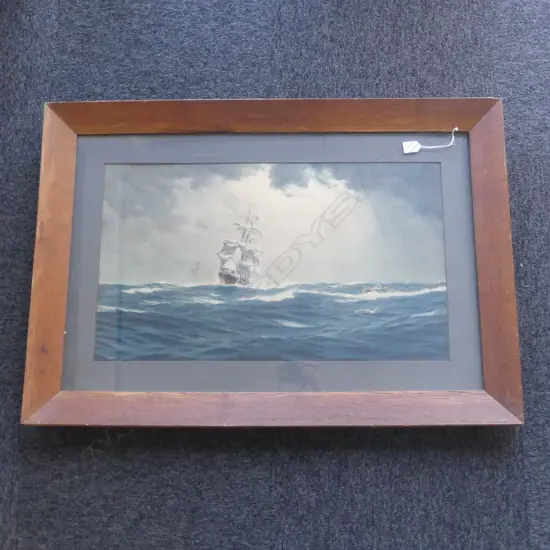 LARGE VINTAGE SAILING SHIP SEA RESCUE PRINT H680 L980MM