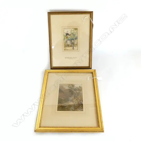 2 WCs, WESTMINSTER ABBEY CHOIR BOYS BY A. W. CALLCOTT 140x95mm & RIVER LANDSCAPE 180x140mm