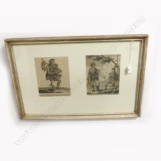 2 SCOTTISH ETCHINGS; PIPER HIGHLAND REGIMENT, OFFICER & SERJEANT 210x155mm