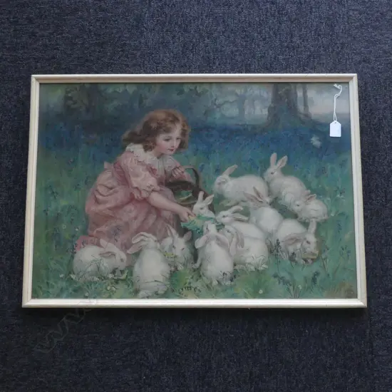 PEARS PRINT GIRL FEEDING BUNNYS H530 L750MM