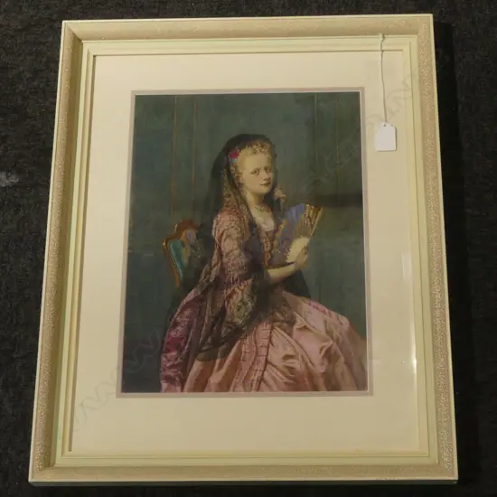 18thC STYLE LADY w. FAN, PRINT 365x270mm