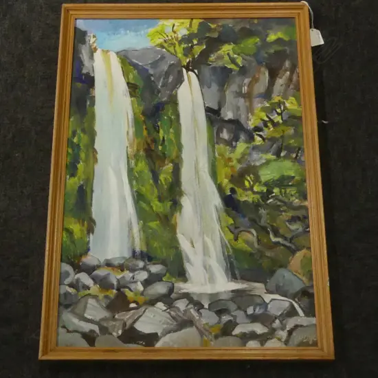 J. W. DYE 'DAWSON FALLS' ACRYLIC ON BOARD, 605x400mm