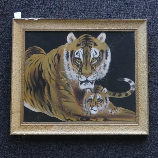 SIGNED ORIENTAL ARTWORK TIGER & CUB H410 L480MM