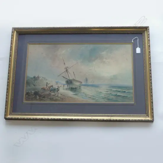 William Henry Raworth (1821-1904) W/C Unloading on the shore SIGNED & dated 1884 355 x 640mm 