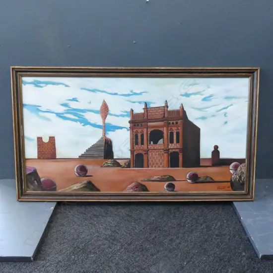 MICHAEL DOWNEY 'THE OASIS' ACRYLIC ON BOARD, 1982 385x745mm