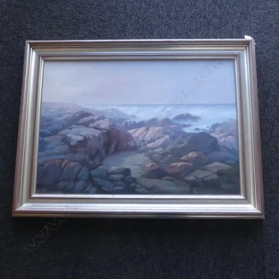 K. DARL, ROCKY COASTAL LANDSCAPE AT DUSK, OIL ON CANVAS 510x730mm