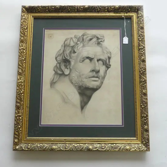 ARTIST UNKNOWN, CLASSICAL HEAD OF A MAN, PENCIL DRAWING, 470x370mm