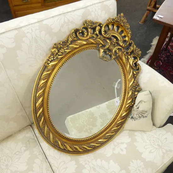 ORNATE GILT FRAMED OVAL MIRROR 800x550mm
