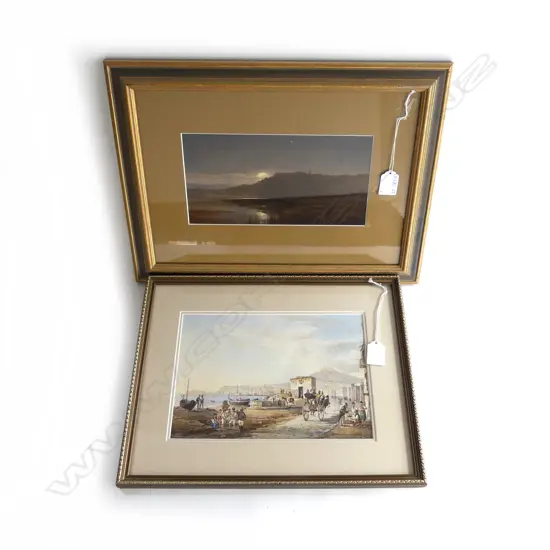 SIGNED WC EURO HARBOUR SCENE 180x250mm A. GILBERT, MOONLIT SCENE OIL 1878 130x250mm