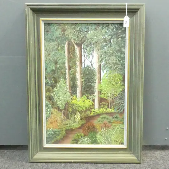 F.HARGREAVES 'KAURI FOREST' OIL PAINTING, H.440 x 290mm