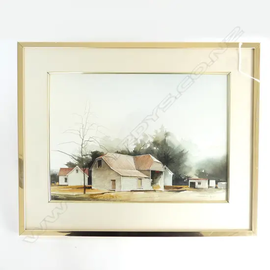 PHILIP MARKHAM 'FARM BUILDINGS, FOXTON', WC '85 250x350mm