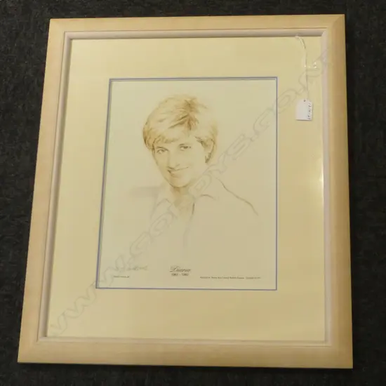 'DIANA 1961 - 1997'  LITHOGRAPHIC PRINT from a drawing by Terence Gilbert H.330 x 260mm