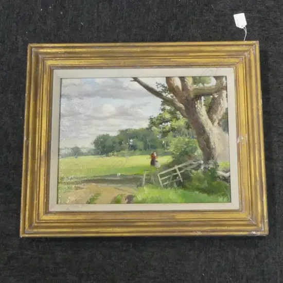 LANDSCAPE OIL ON BOARD, VERSO 'ROMA SAVAGE? PEMBROKE HOUSE, THE GREEN, RICHMOND' 275x365mm