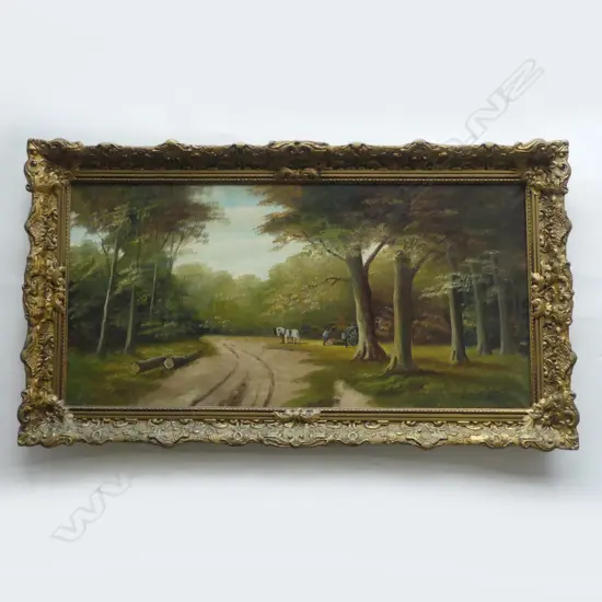 SIGNED FOREST LANDSCAPE, OIL ON CANVAS 380x780mm