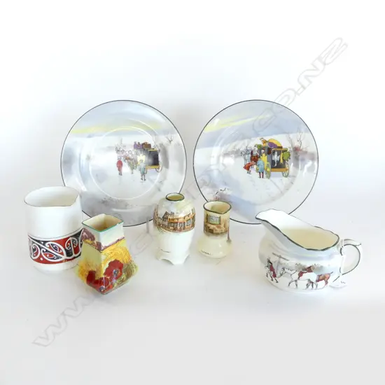 7 PCS ROYAL DOULTON; 3 MINI VASES, 2 PLATES, 2 JUGS