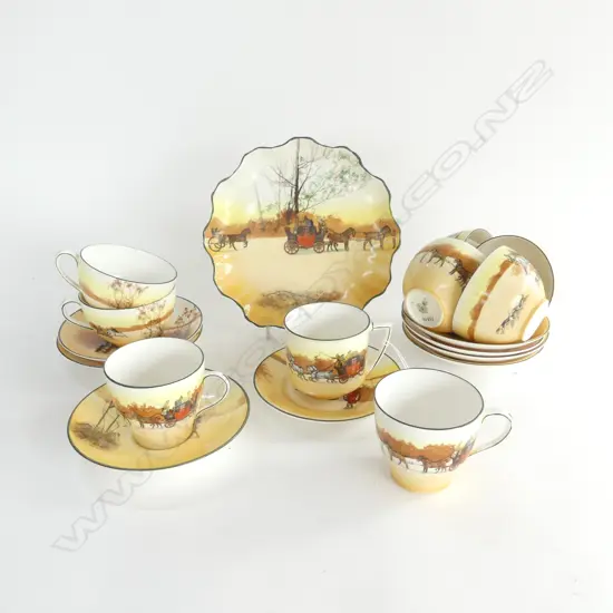 6 PCS ROYAL DOULTON 'COACHNG DAYS' C/S, 2 CUPS & 2 OTHER