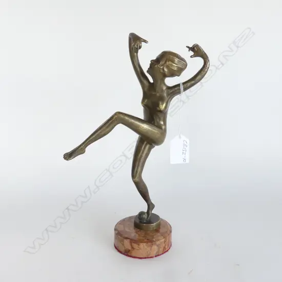 ART DECO PERIOD BRONZE NAKED DANCER after Josef LORENZL marble base H.265mm