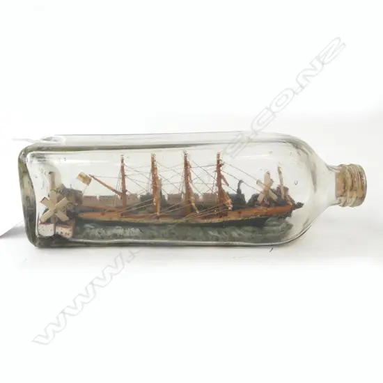 VINTAGE 4 MASTED SAILING SHIP IN BOTTLE L240MM