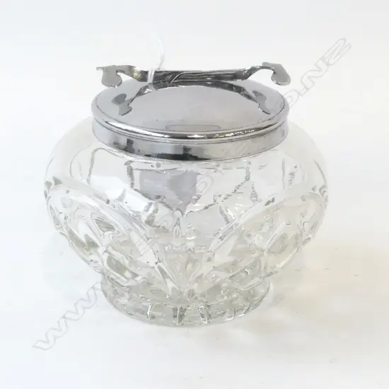 VINTAGE CUT GLASS SUGAR + TONGS