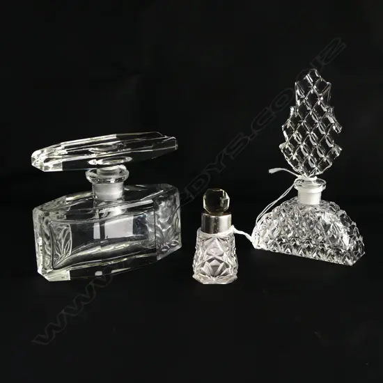 3 CRYSTAL DECO PERFUME BOTTLES TALLEST 140MM