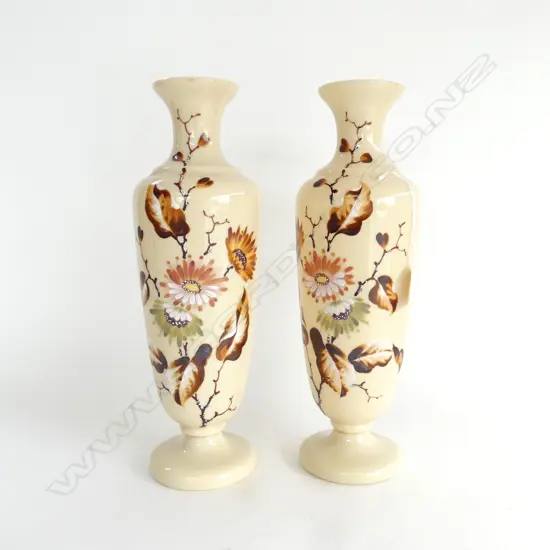 PR VICT APRICOT COLOURED GLASS VASES HAND PAINTED H370MM