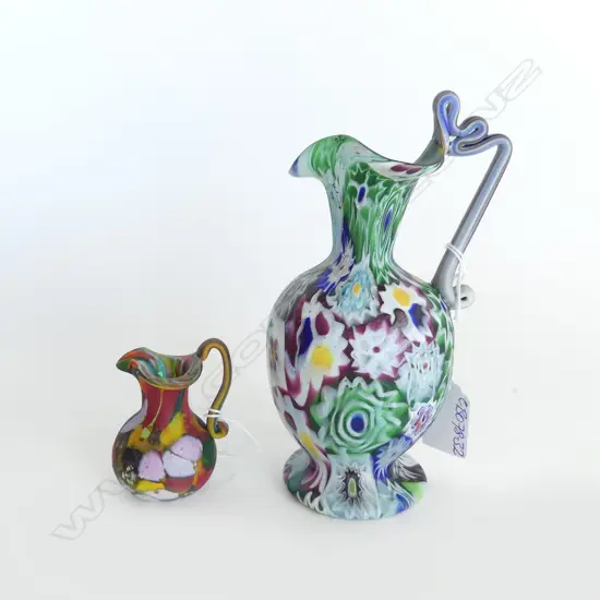 2 VINTAGE VINTAGE MILLEFIORI GLASS hand made JUGS H.150mm & 60mm