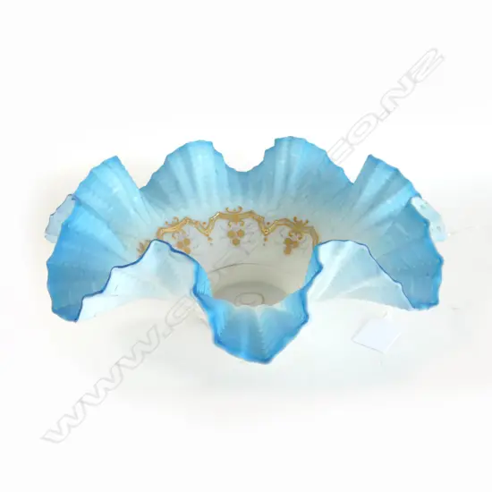 VICT BLUE & GILT MILKGLASS FRILL VASE DIA280MM