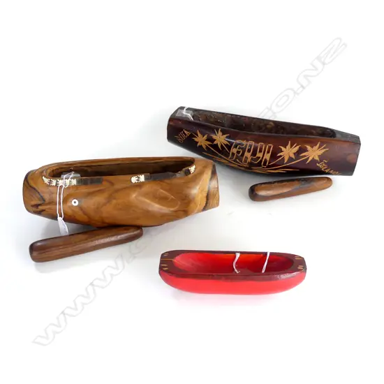 THREE PACIFIC MODEL DRUMS, ONE FIJIAN L.300mm, TONGAN L.255mm & ONE RED  PATINATED FIJIAN L.160mm