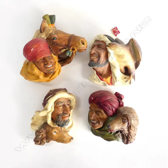 4 BOSSON HEADS; ARABS w. ANIMALS H.230mm