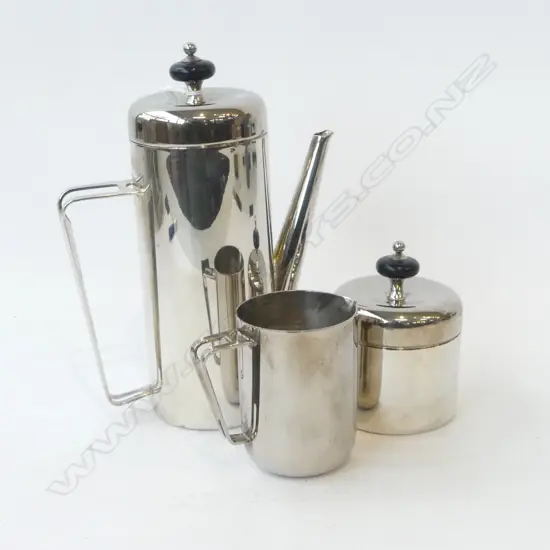 VINTAGE DESIGNER METAL JUG + CREAM & SUGAR COFFEE SET