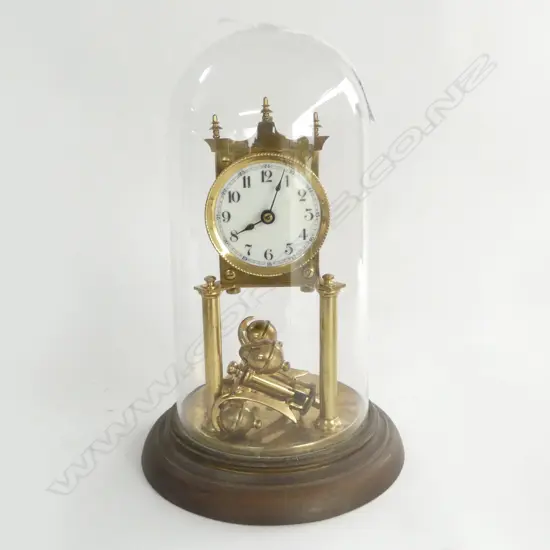 GLASS DOMED BRASS MANTLE CLOCK H300MM