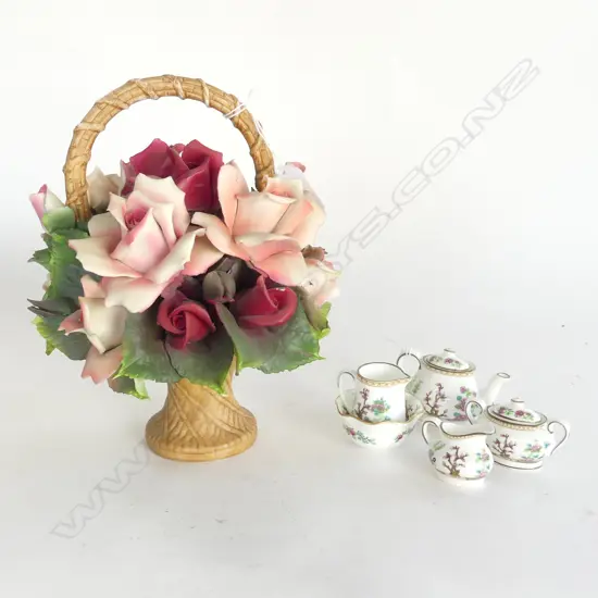 LARGE CERAMIC FRANKLIN MINT FLORAL SPRAY H.260mm & MINIATURE COALPORT TEASET .  
