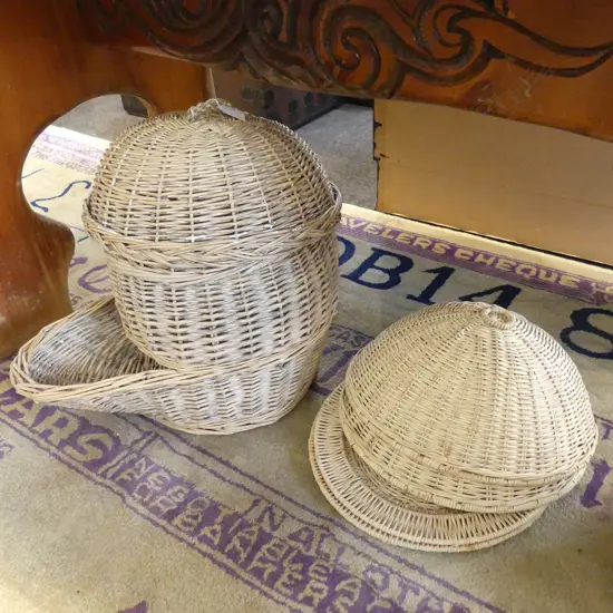 PR WOVEN CANE FOOD COVERS 320mm dia + POTATO BASKET H.450mm