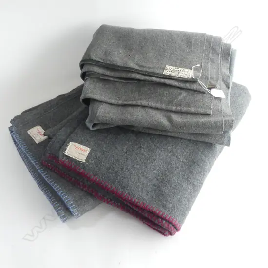 3 GREY WOOL WWII ARMY BLANKETS
