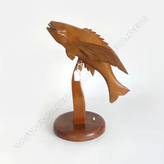 PITCAIRN ISLANDS FLYING FISH LAMP on pedestal base.. No electrical fitting H.365mm. small chip to tail