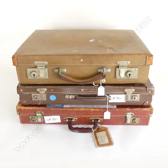 THREE SUITCASES TWO WITH LGE AMOUNT OF MASONS EPHEMERA  APRONS BADGES ETC.