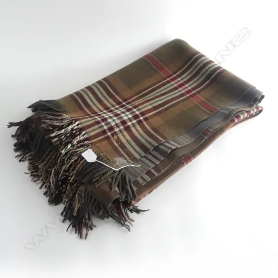 ANTIQUE EXTRA LG WOOL TARTAN TRAVEL RUG BLANKET
