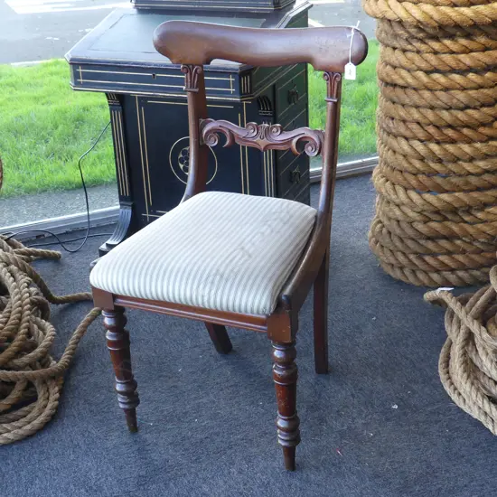 19thC DINING CHAIR, TICKING SEAT STAINED