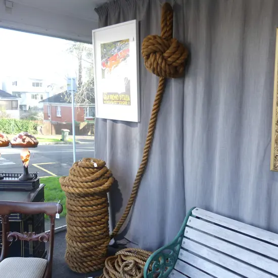 OLD 2" THICK ROPE LENGTH with monkey fist end. 20+mtrs