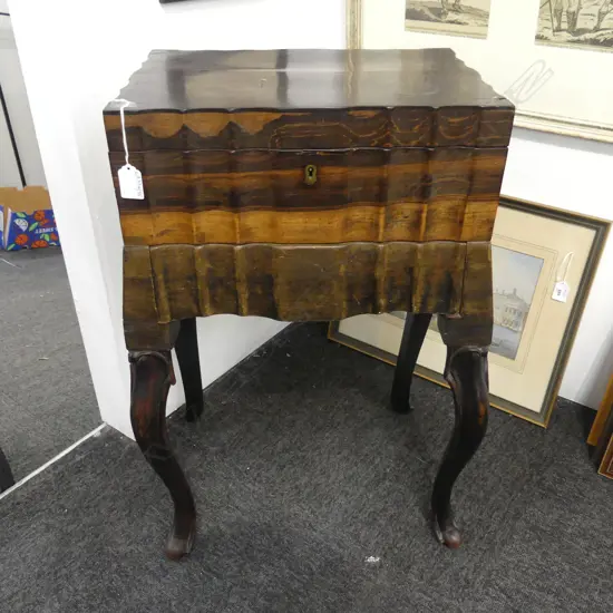 ANTIQUE STINKWOOD SEWING WORKBOX & CONTENTS H650 L400MM