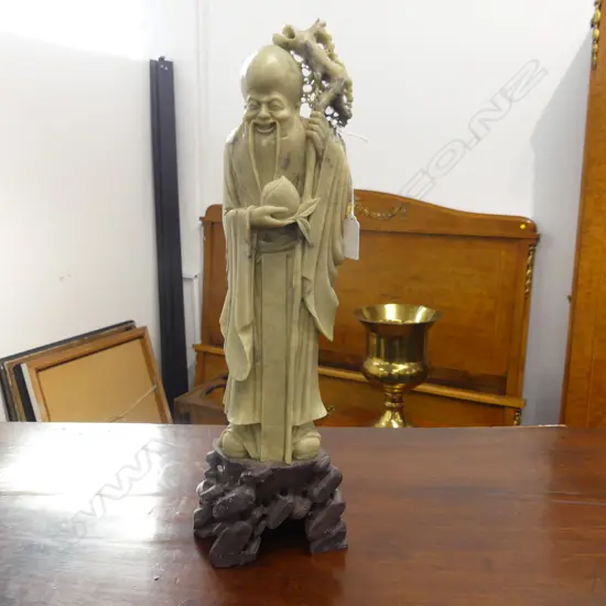 CARVED STONE ORIENTAL FIGURE H.440mm