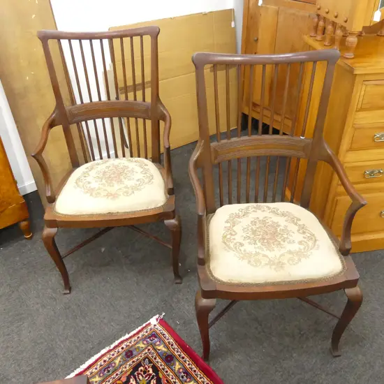 PR MAHOGANY SPINDLE BACK ARMCHAIRS