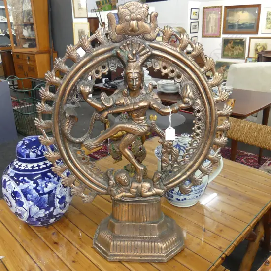 LG COPPER/BRASS SHIVA MEDALION ON PLINTH, H.620mm